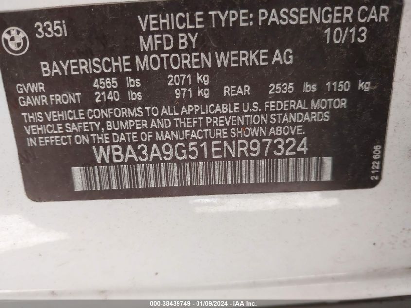 2014 BMW 335I - WBA3A9G51ENR97324