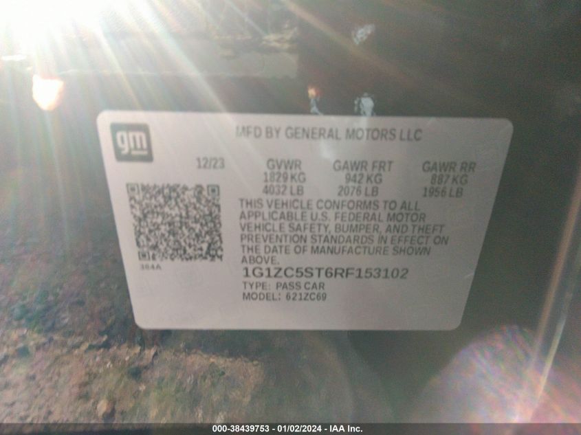 2024 CHEVROLET MALIBU FWD 1FL - 1G1ZC5ST6RF153102
