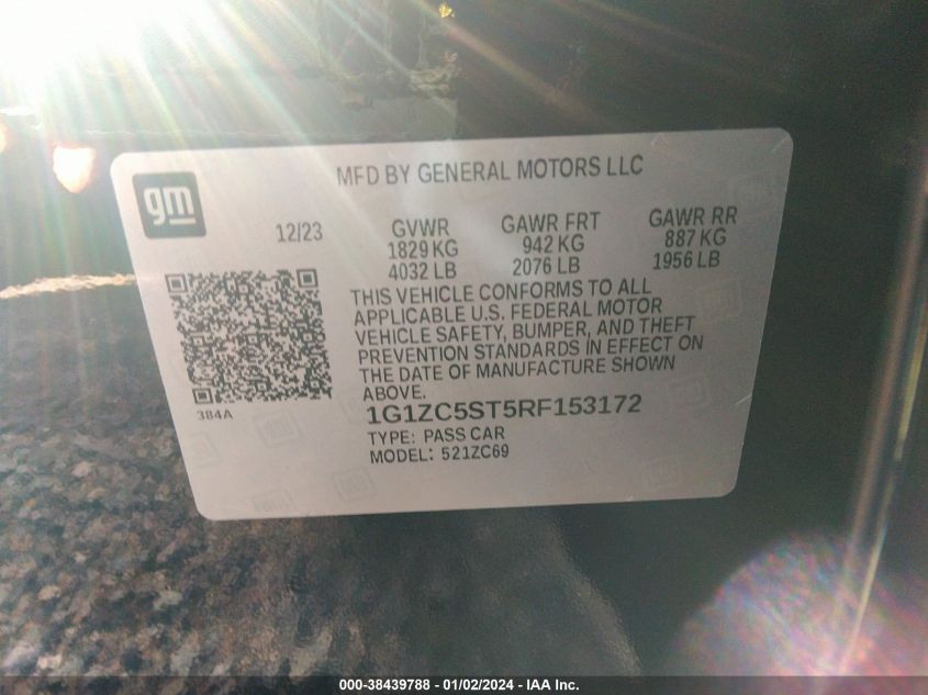 2024 CHEVROLET MALIBU FWD 1FL - 1G1ZC5ST5RF153172