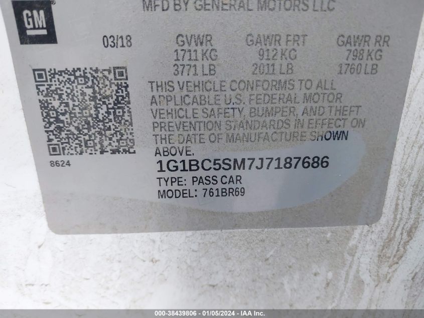 2018 CHEVROLET CRUZE LS - 1G1BC5SM7J7187686