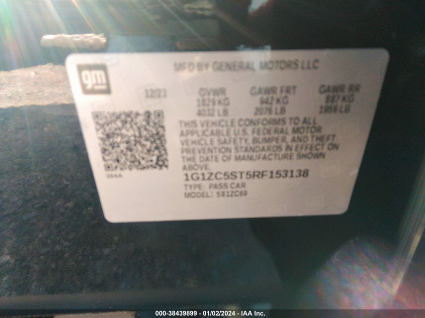 2024 CHEVROLET MALIBU FWD 1FL - 1G1ZC5ST5RF153138