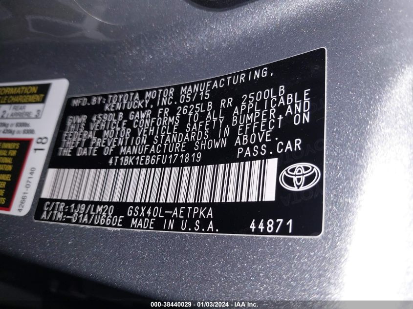 2015 TOYOTA AVALON LIMITED - 4T1BK1EB6FU171819