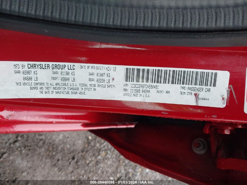2013 DODGE AVENGER SE - 1C3CDZAB7DN590491