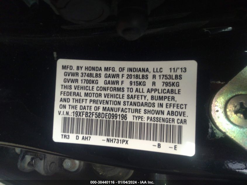 2013 HONDA CIVIC LX - 19XFB2F58DE099196