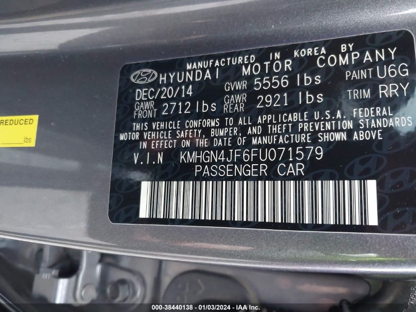 2015 HYUNDAI GENESIS 5.0 - KMHGN4JF6FU071579