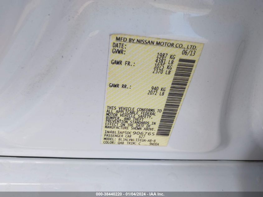 2013 NISSAN ALTIMA 3.5 SL - 1N4BL3AP5DC906765