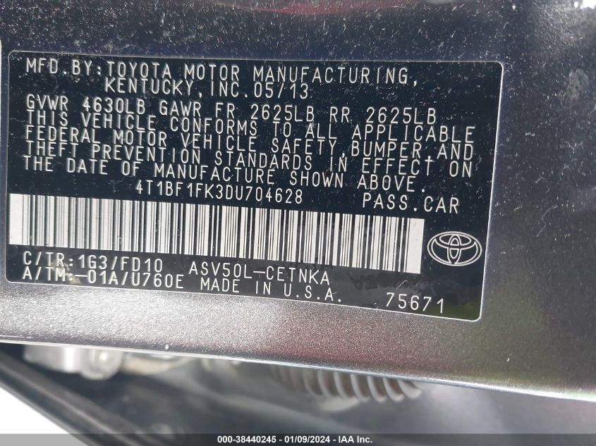 2013 TOYOTA CAMRY LE - 4T1BF1FK3DU704628