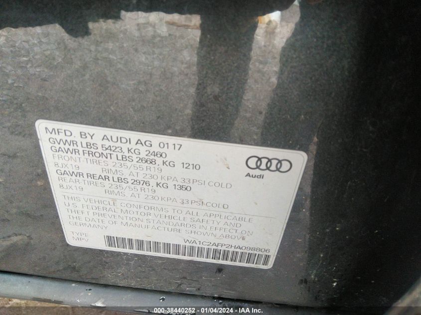 2017 AUDI Q5 2.0T PREMIUM - WA1C2AFP2HA098806