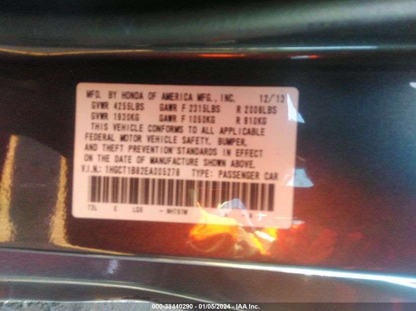 2014 HONDA ACCORD EXL - 1HGCT1B82EA005278