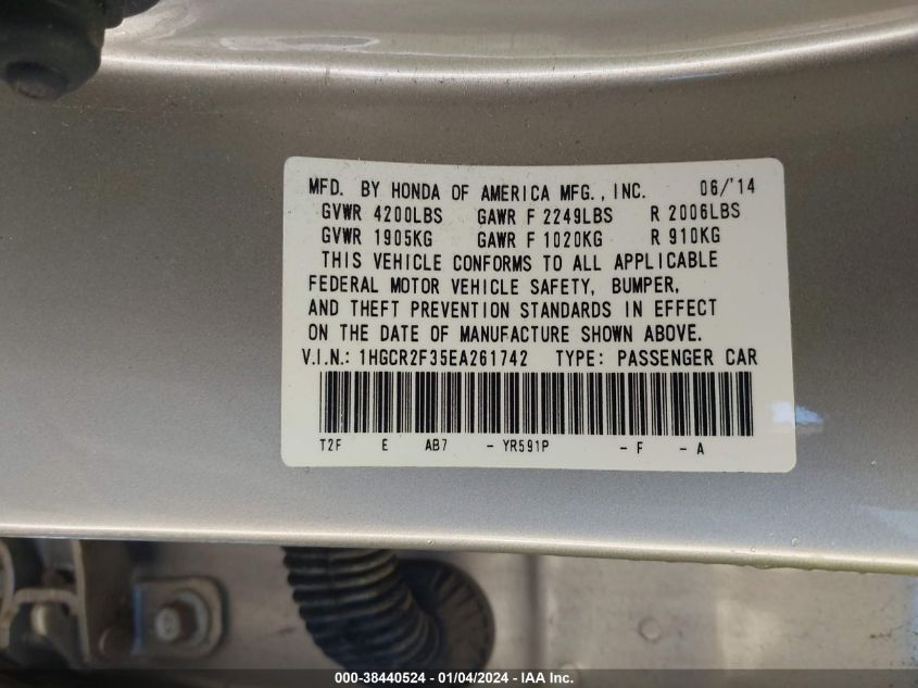 2014 HONDA ACCORD LX - 1HGCR2F35EA261742