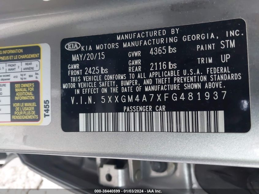 2015 KIA OPTIMA LX - 5XXGM4A7XFG481937