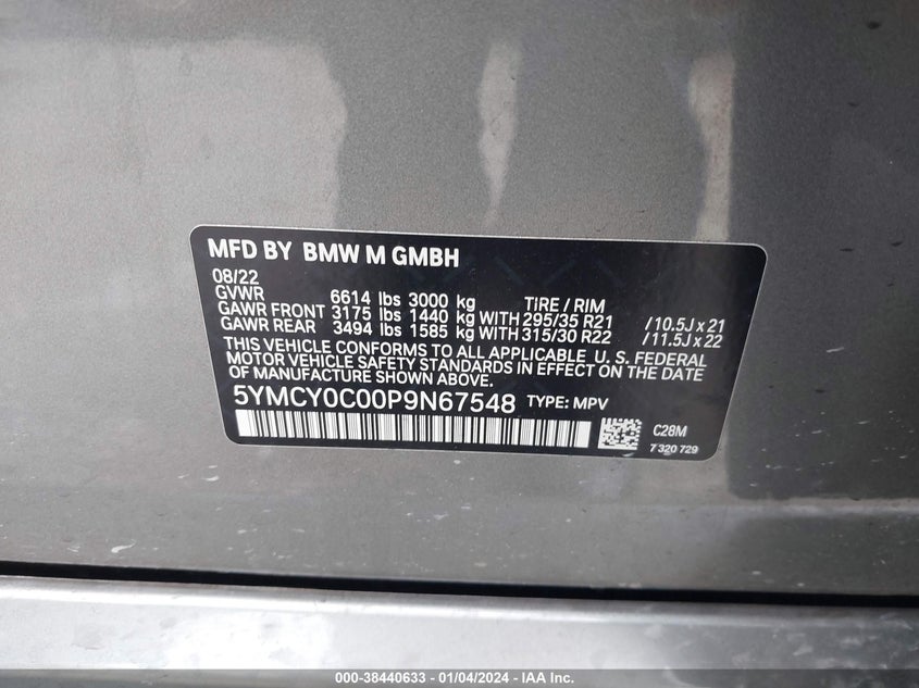 VIN 5YMCY0C00P9N67548 2023 BMW X6 M