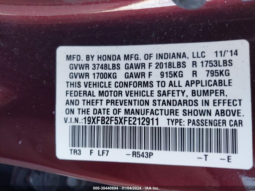 2015 HONDA CIVIC LX - 19XFB2F5XFE212911