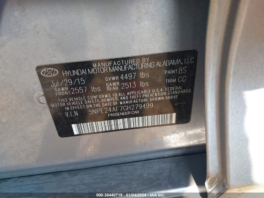 2016 HYUNDAI SONATA SE - 5NPE24AF7GH279499