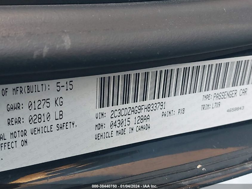 2015 DODGE CHALLENGER SXT - 2C3CDZAG9FH833791