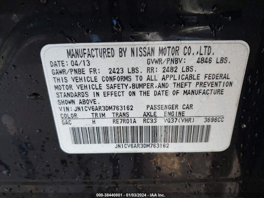2013 INFINITI G37X - JN1CV6AR3DM763162