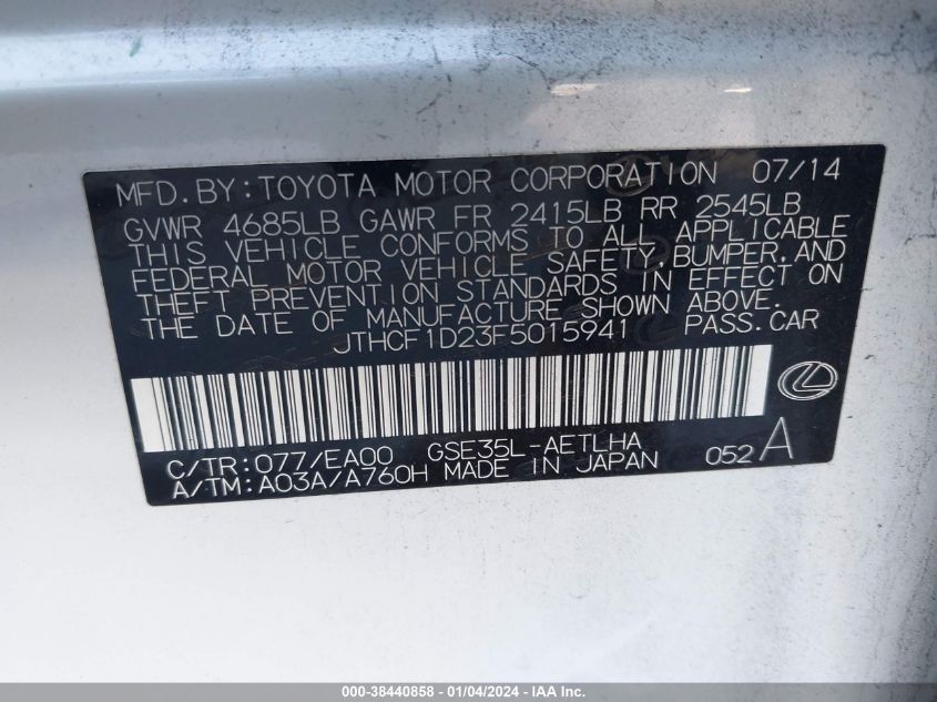 2015 LEXUS IS 250 - JTHCF1D23F5015941