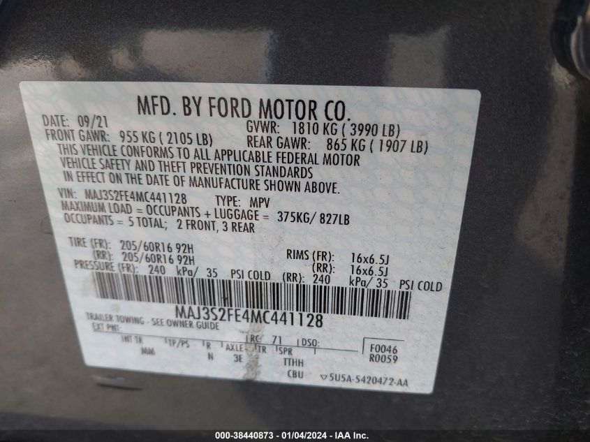 2021 FORD ECOSPORT S - MAJ3S2FE4MC441128