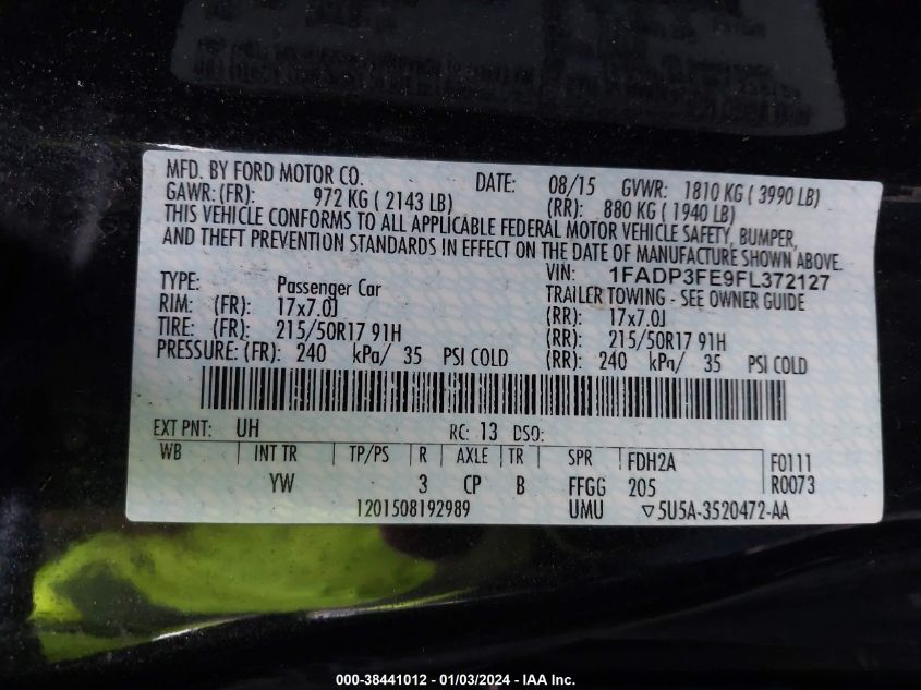 1FADP3FE9FL372127 | 2015 FORD FOCUS