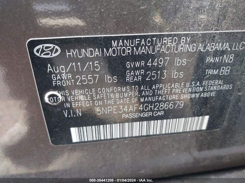 2016 HYUNDAI SONATA SPORT - 5NPE34AF4GH286679