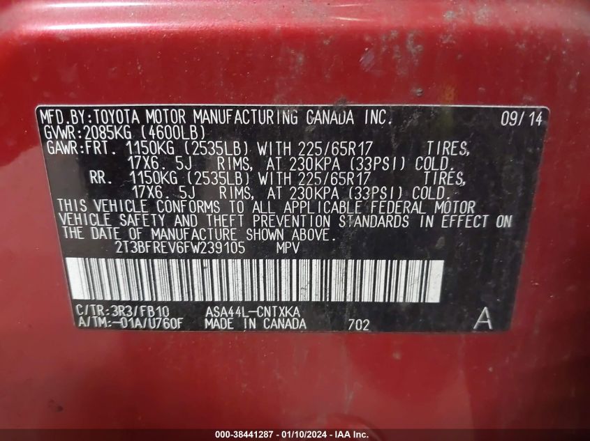 2015 TOYOTA RAV4 LE - 2T3BFREV6FW239105