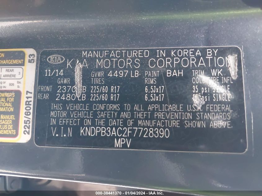2015 KIA SPORTAGE LX - KNDPB3AC2F7728390