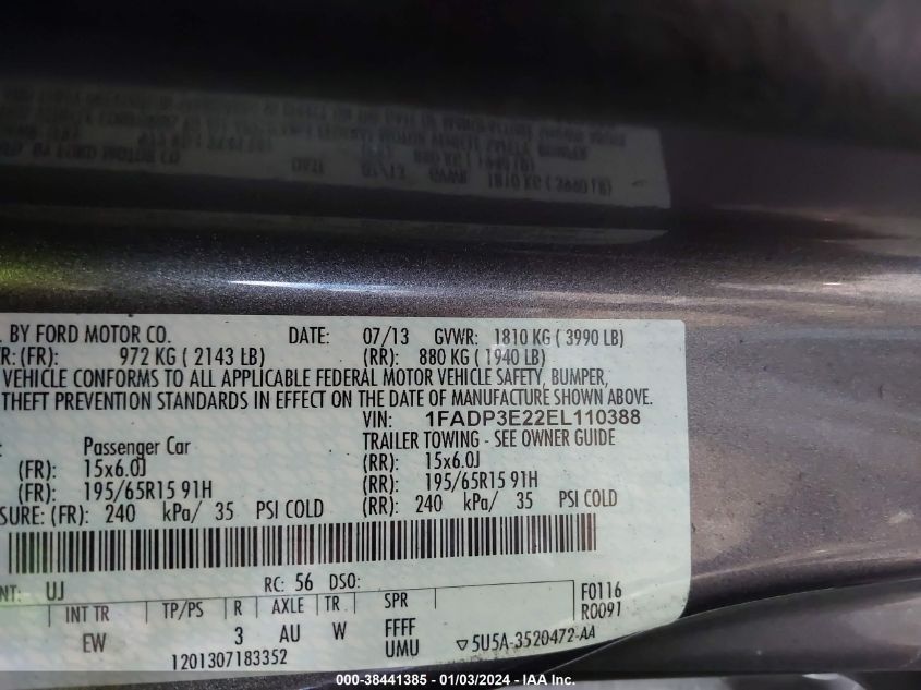 2014 FORD FOCUS S - 1FADP3E20EL114388