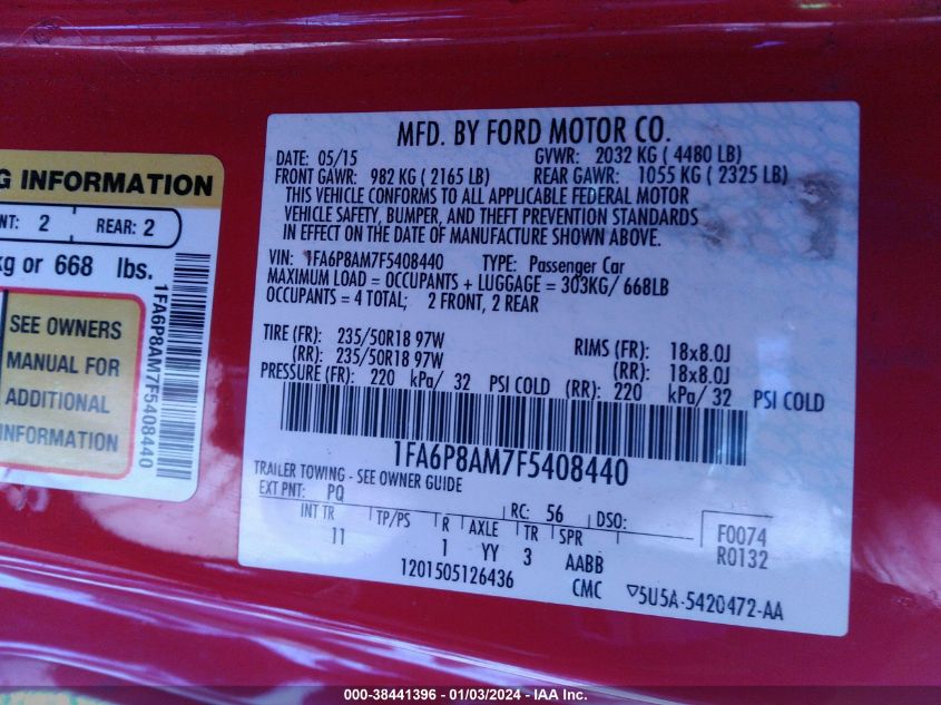 2015 FORD MUSTANG V6 - 1FA6P8AM7F5408440