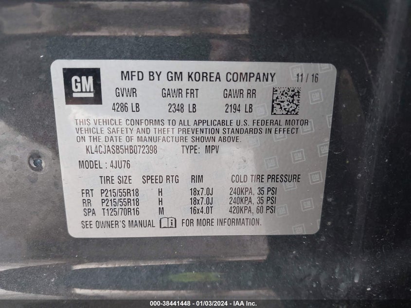 VIN KL4CJASB5HB072398 2017 BUICK ENCORE PREFERRED