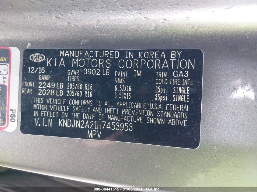 2017 KIA SOUL - KNDJN2A21H7453953