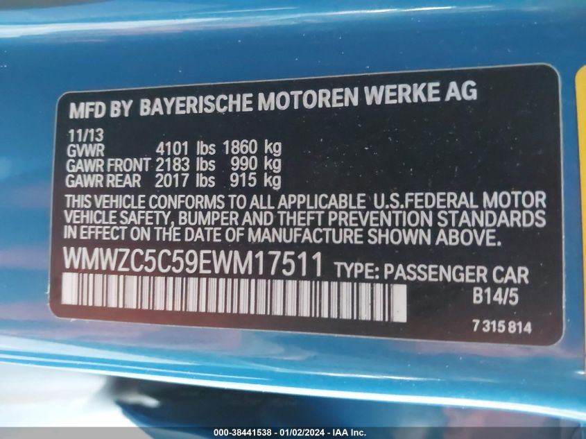 2014 MINI COUNTRYMAN COOPER S WMWZC5C59EWM17511
