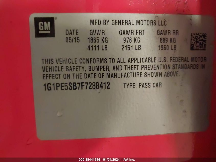 2015 CHEVROLET CRUZE 2LT AUTO - 1G1PE5SB7F7288412