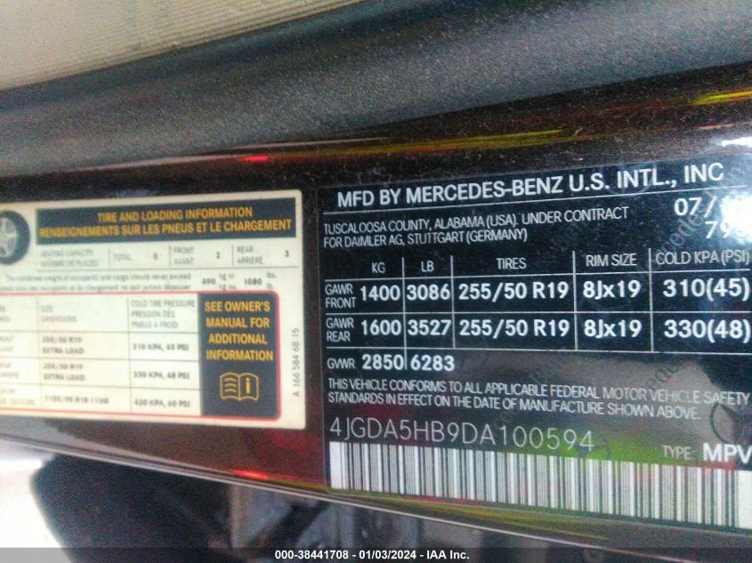 2013 MERCEDES-BENZ ML 350 4MATIC 4JGDA5HB9DA100594