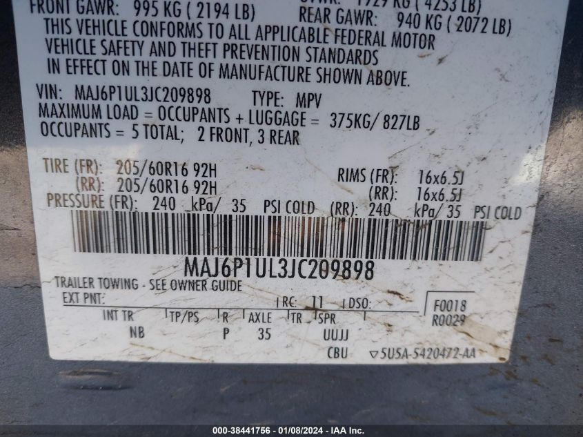 2018 FORD ECOSPORT SE - MAJ6P1UL3JC209898