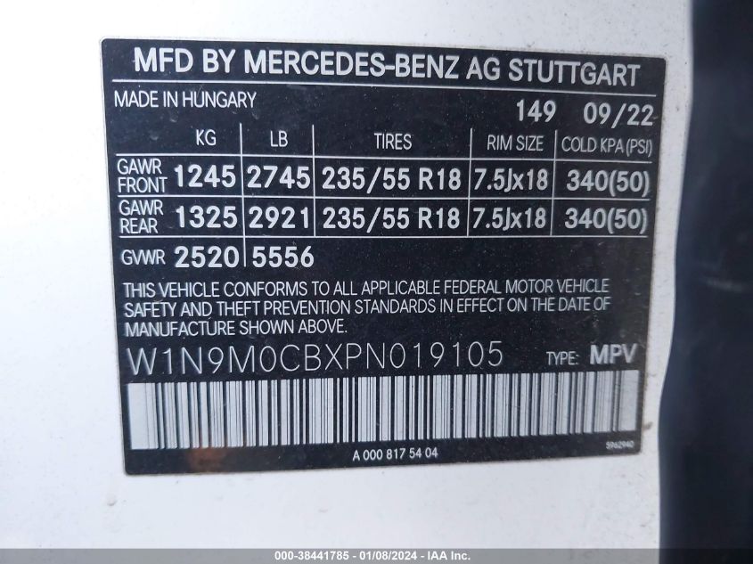 2023 MERCEDES-BENZ EQB 250 SUV W1N9M0CBXPN019105