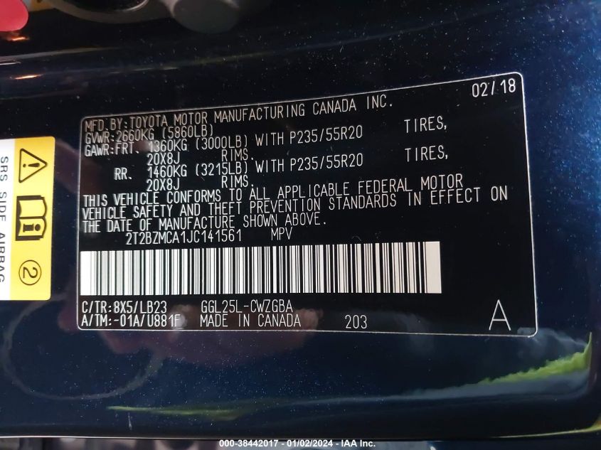 2018 LEXUS RX 350 - 2T2BZMCA1JC141561