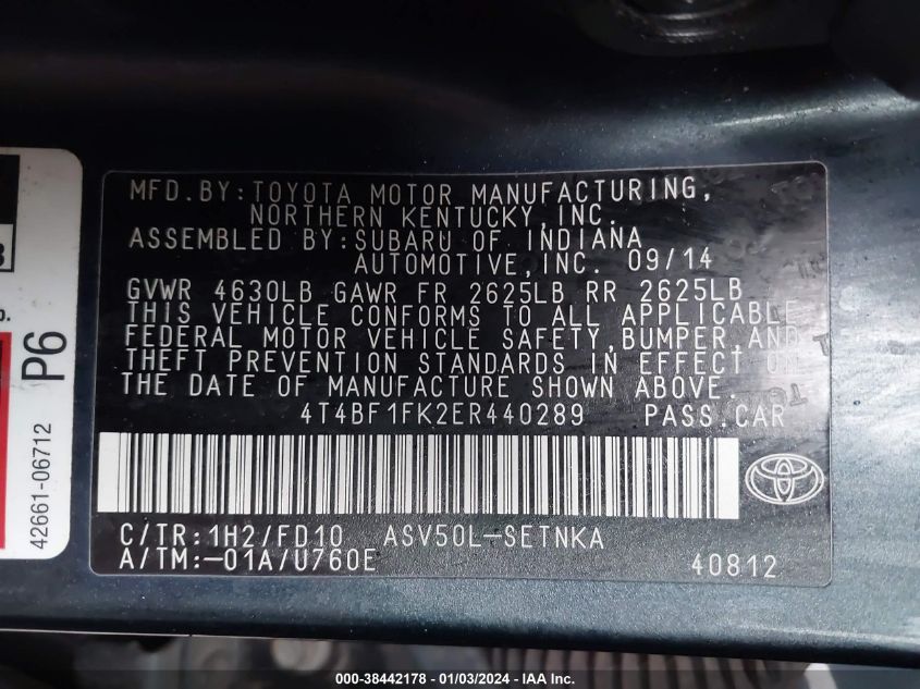 2014 TOYOTA CAMRY LE - 4T4BF1FK2ER440289