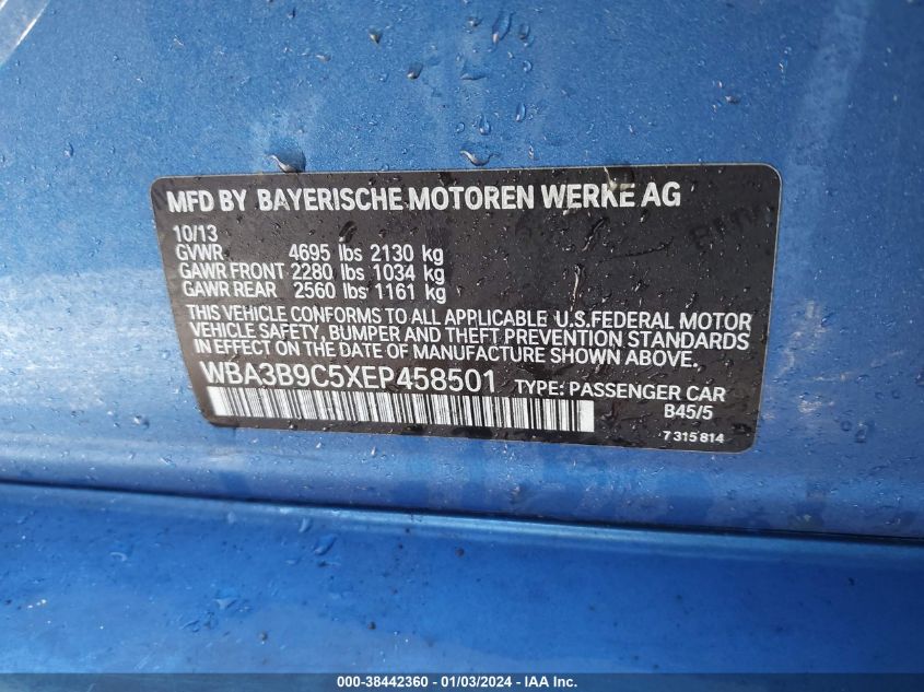 2014 BMW 335I XDRIVE WBA3B9C5XEP458501