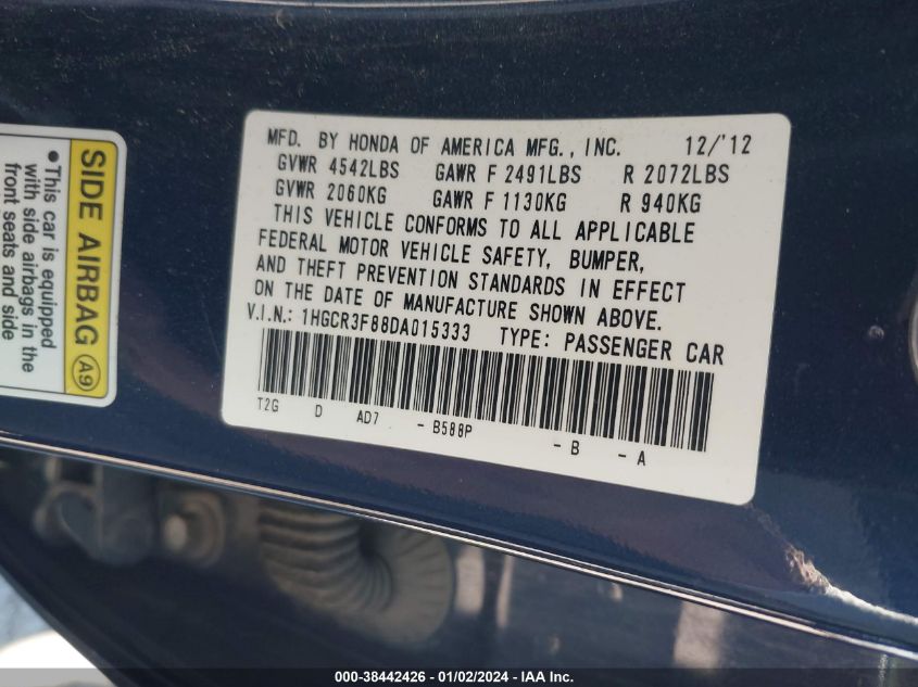 2013 HONDA ACCORD EX-L V-6 - 1HGCR3F88DA015333
