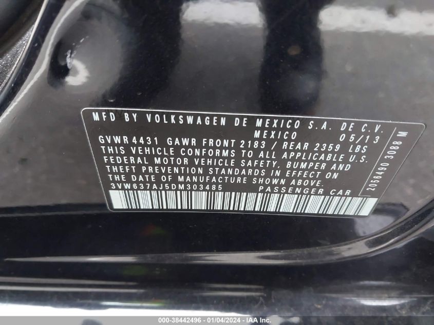2013 VOLKSWAGEN JETTA HYBRID SEL PREMIUM 3VW637AJ5DM303485