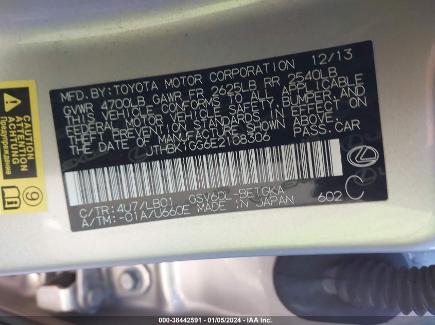 2014 LEXUS ES 350 - JTHBK1GG6E2108306