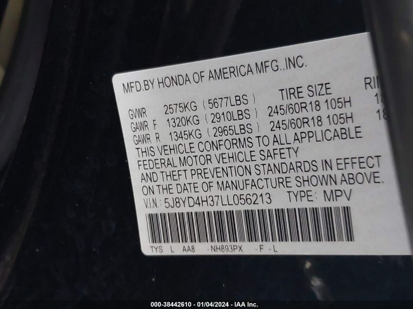 2020 ACURA MDX STANDARD - 5J8YD4H37LL056213