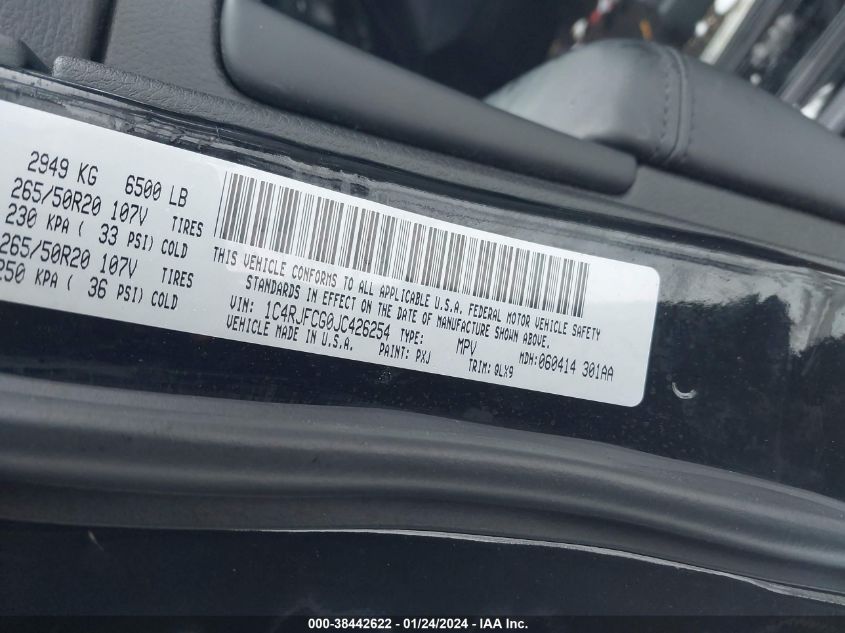 2018 JEEP GRAND CHEROKEE HIGH ALTITUDE 4X4 - 1C4RJFCG0JC426254