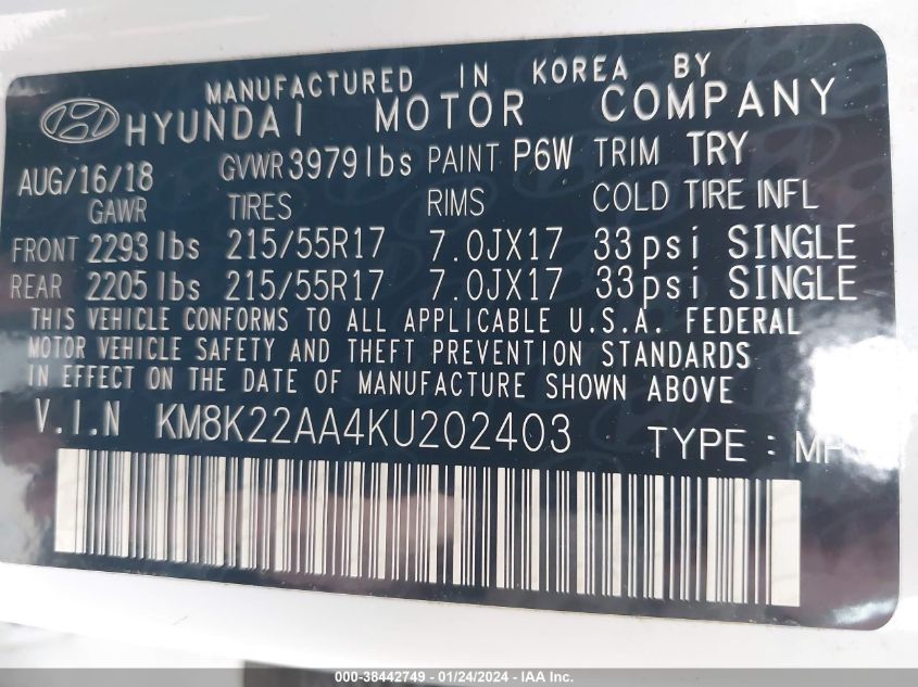 2019 HYUNDAI KONA SEL - KM8K22AA4KU202403