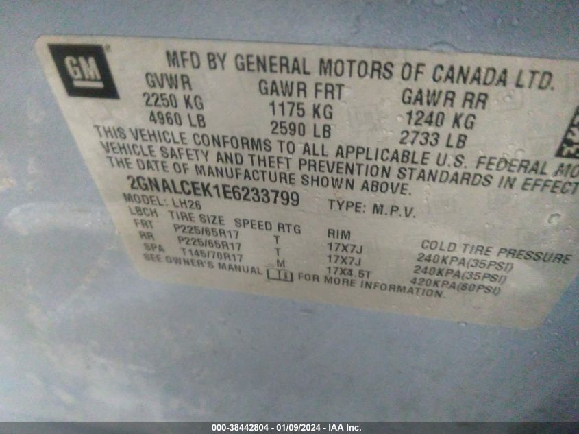 2014 CHEVROLET EQUINOX 2LT - 2GNALCEK1E6233799