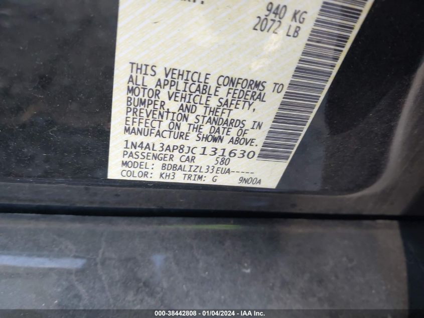 2018 NISSAN ALTIMA 2.5/S/SV/SL/SR - 1N4AL3AP8JC131630