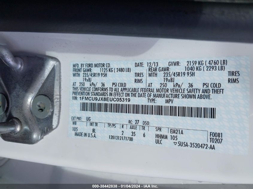 2014 FORD ESCAPE TITANIUM - 1FMCU9JX8EUC05319