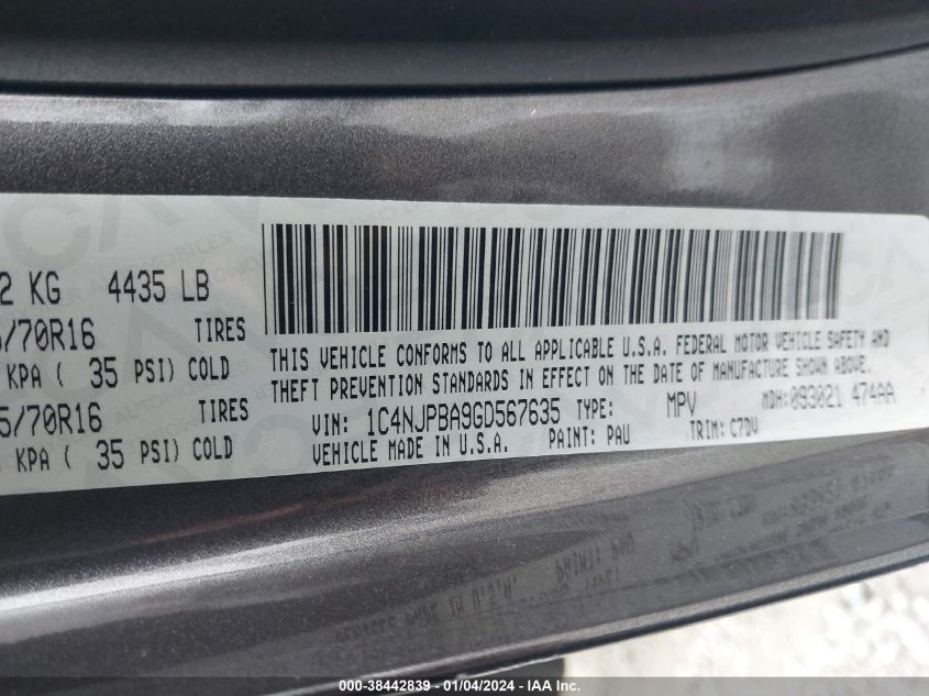 2016 JEEP PATRIOT SPORT - 1C4NJPBA9GD567635