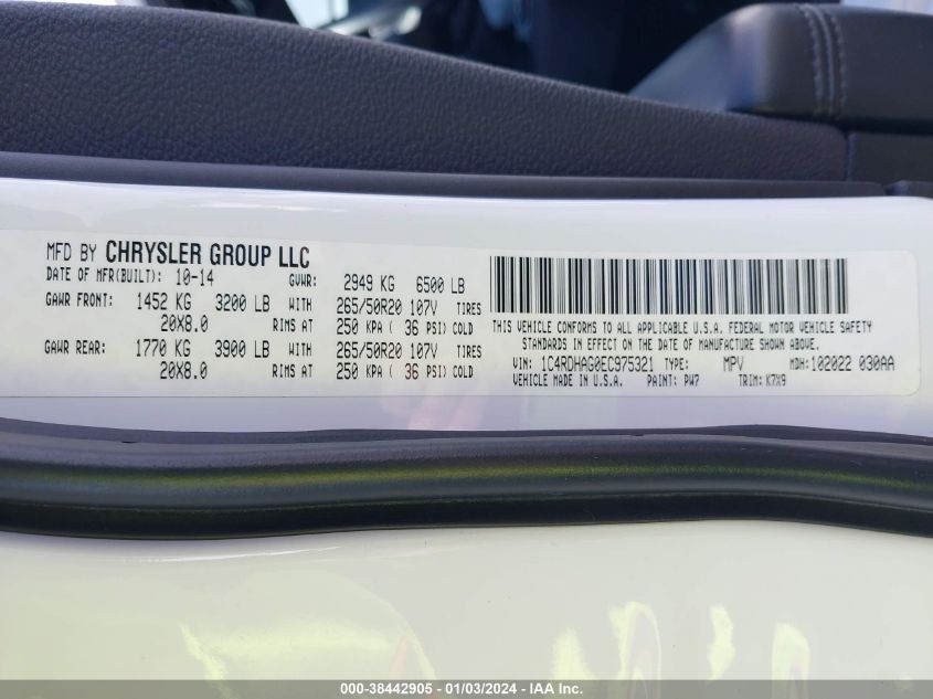 2014 DODGE DURANGO SXT - 1C4RDHAG0EC975321