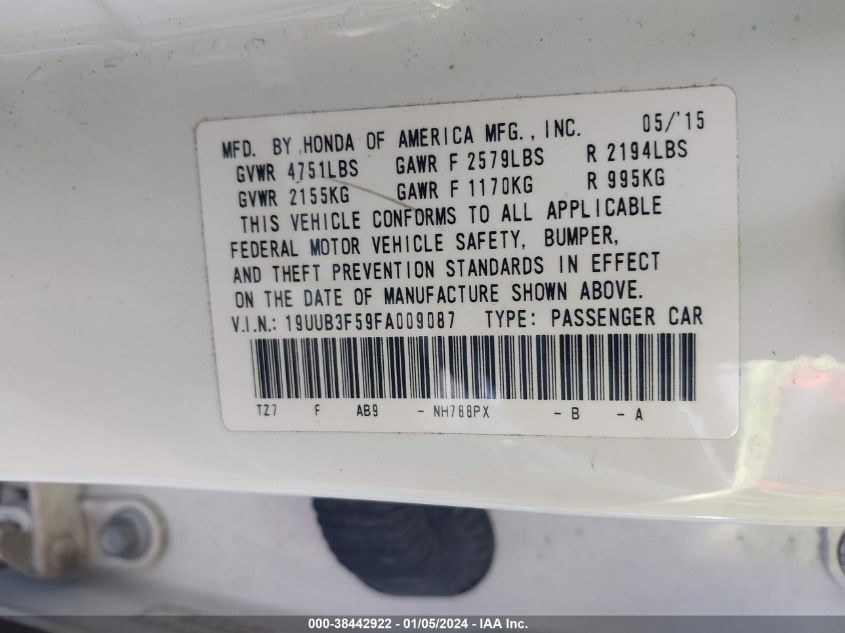 2015 ACURA TLX V6 TECH - 19UUB3F59FA009087